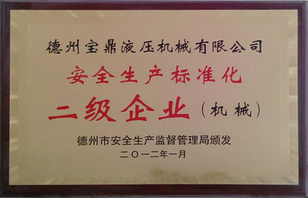 【安全生產(chǎn)標(biāo)準(zhǔn)化二級(jí)企業(yè)】-寶鼎榮譽(yù)