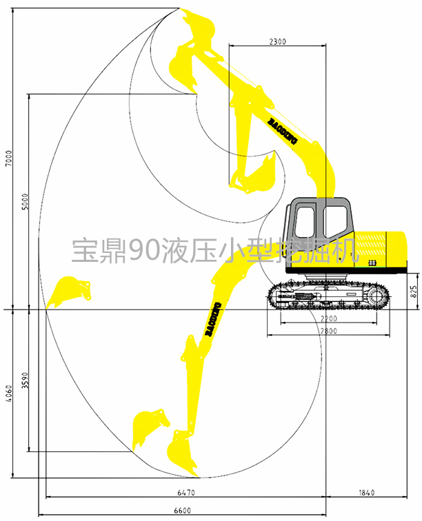 寶鼎液壓90履帶小型挖掘機產品參數圖