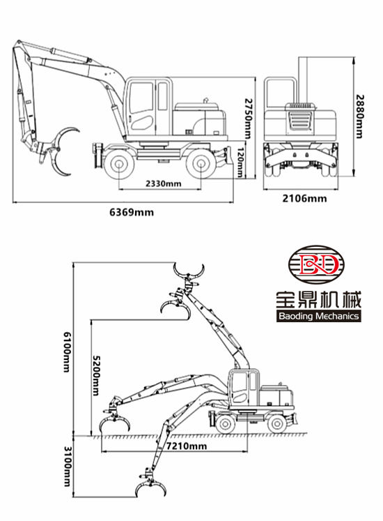 寶鼎95新款抓木機(jī)工作參數(shù)圖